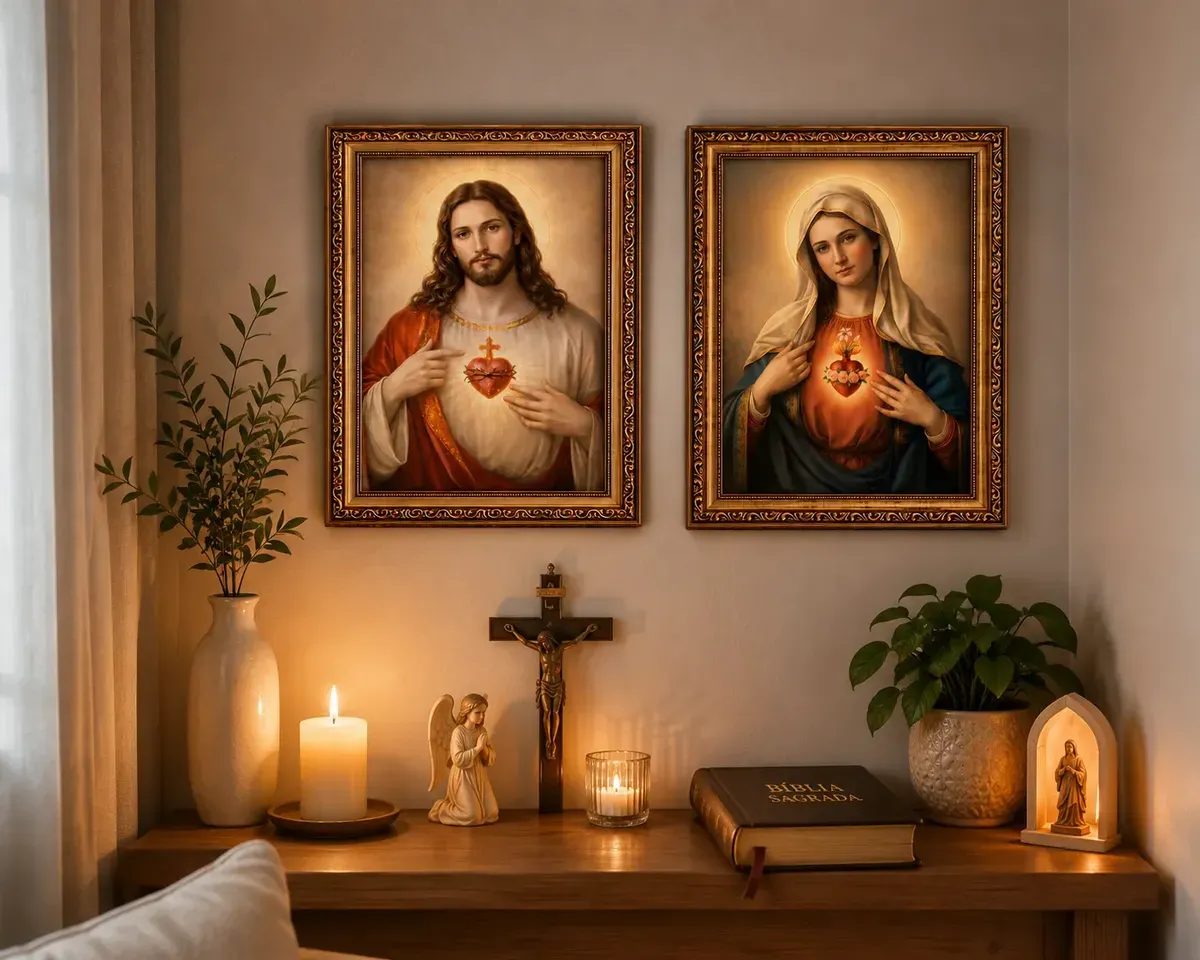 Kit 3 Quadros Decorativos Sagrado Coração